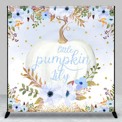 Lofaris Custom Watercolor Little Pumpkin Backdrop Blue and White Floral Golden Glitter for Autumn Baby Shower Party