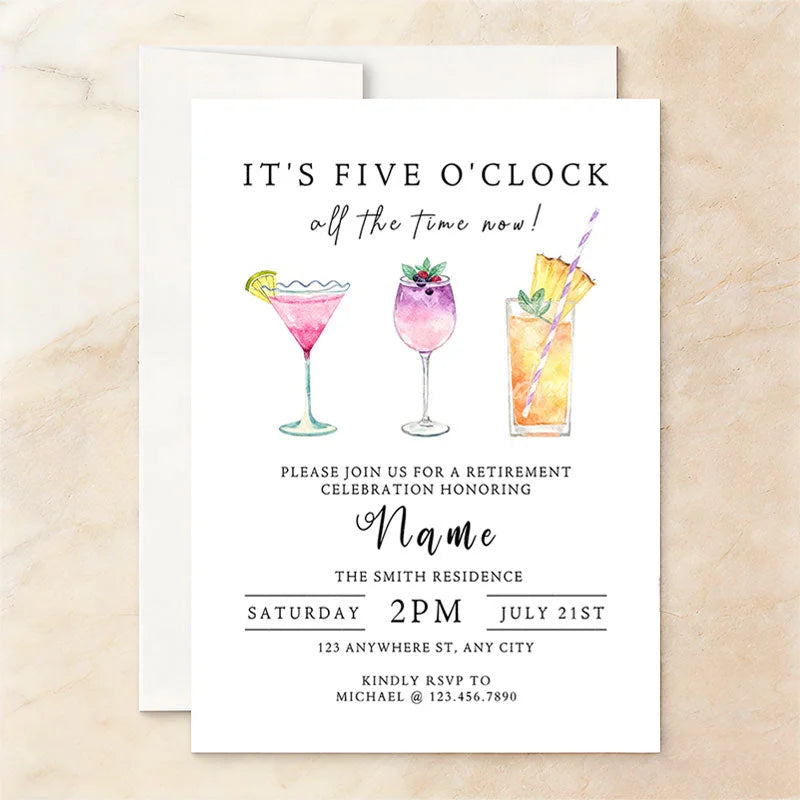 Lofaris Custom Watercolor Set of 20 Cocktail Invitation for Retirement Celebration Personalized Happy Hour Party Decor