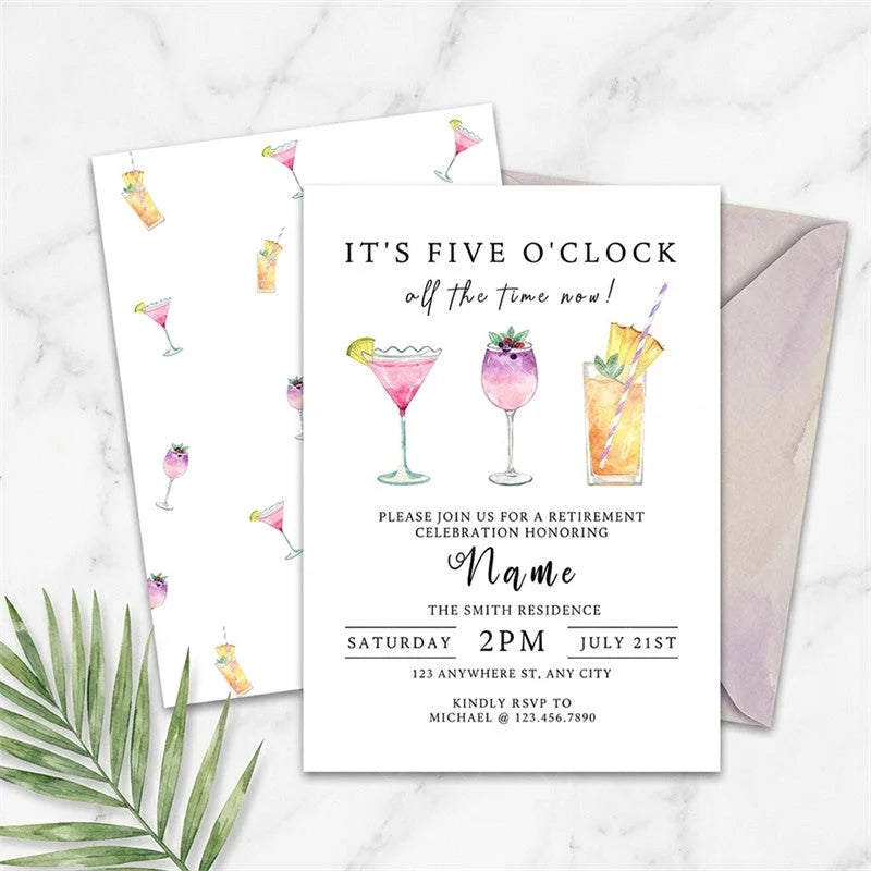 Lofaris Custom Watercolor Set of 20 Cocktail Invitation for Retirement Celebration Personalized Happy Hour Party Decor