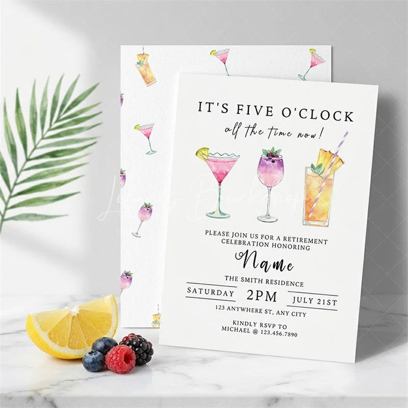Lofaris Custom Watercolor Set of 20 Cocktail Invitation for Retirement Celebration Personalized Happy Hour Party Decor