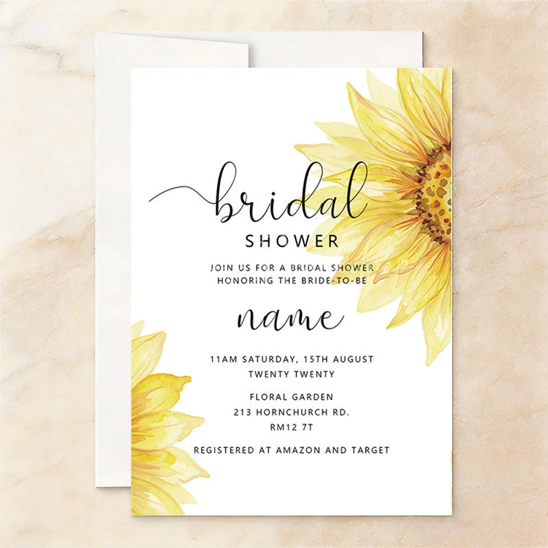 Lofaris Custom Watercolor Set of 20 Sunflower Bridal Shower Invitation Elegant Rustic Floral Design for Bride-to-Be