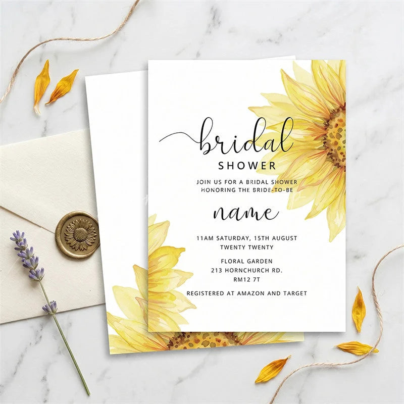 Lofaris Custom Watercolor Set of 20 Sunflower Bridal Shower Invitation Elegant Rustic Floral Design for Bride-to-Be