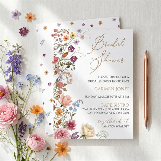 Lofaris Custom Watercolor Set of 20 Wildflower Bridal Shower Invitation Elegant Floral Garden Party Design