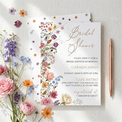 Lofaris Custom Watercolor Set of 20 Wildflower Bridal Shower Invitation Elegant Floral Garden Party Design