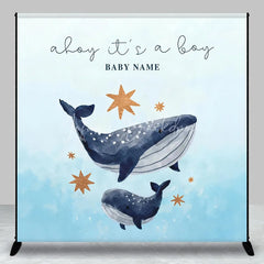 Lofaris Custom Whale Baby Shower Backdrop Personalized Ahoy Its a Boy Nautical Theme Party