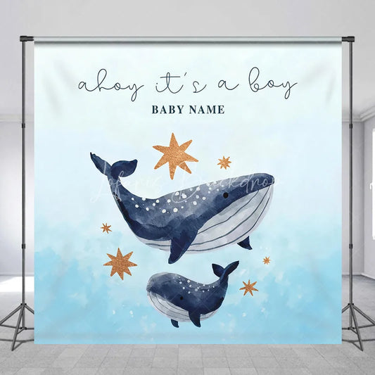 Lofaris Custom Whale Baby Shower Backdrop Personalized Ahoy Its a Boy Nautical Theme Party