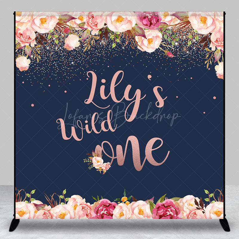 Lofaris Custom Wild One First Birthday Backdrop for Girl Boho Floral and Rose Gold Personalized Rustic Party Decor