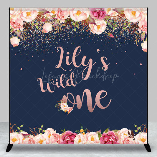Lofaris Custom Wild One First Birthday Backdrop for Girl Boho Floral and Rose Gold Personalized Rustic Party Decor