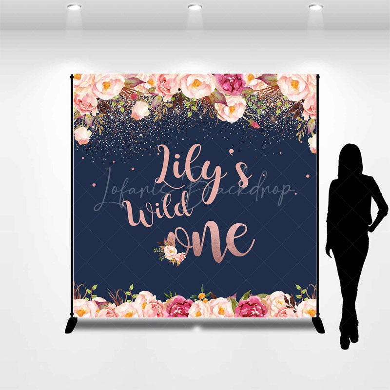 Lofaris Custom Wild One First Birthday Backdrop for Girl Boho Floral and Rose Gold Personalized Rustic Party Decor