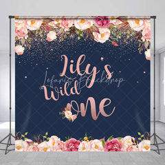 Lofaris Custom Wild One First Birthday Backdrop for Girl Boho Floral and Rose Gold Personalized Rustic Party Decor