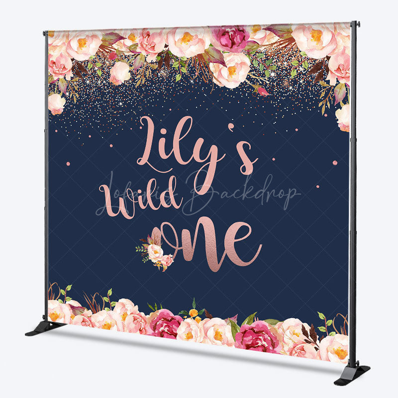 Lofaris Custom Wild One First Birthday Backdrop for Girl Boho Floral and Rose Gold Personalized Rustic Party Decor