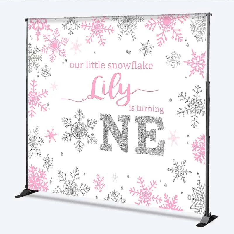 Lofaris Custom Winter Onederland Backdrop First Birthday Pink Snowflake Photography Background