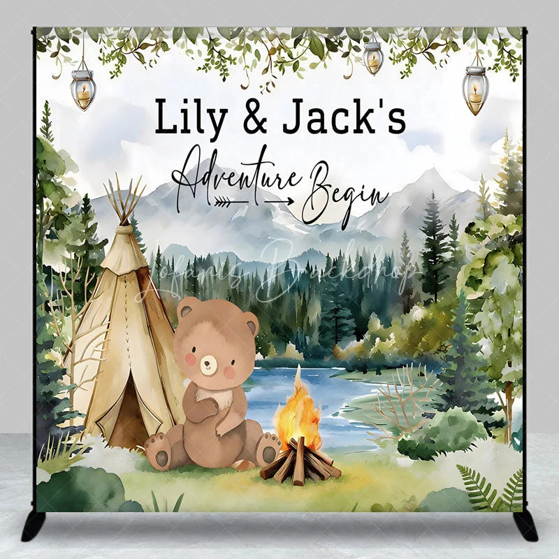 Lofaris Custom Woodland Adventure Bear Camping Backdrop Personalized Baby Shower Birthday Party Decor