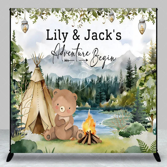 Lofaris Custom Woodland Adventure Bear Camping Backdrop Personalized Baby Shower Birthday Party Decor
