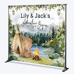 Lofaris Custom Woodland Adventure Bear Camping Backdrop Personalized Baby Shower Birthday Party Decor