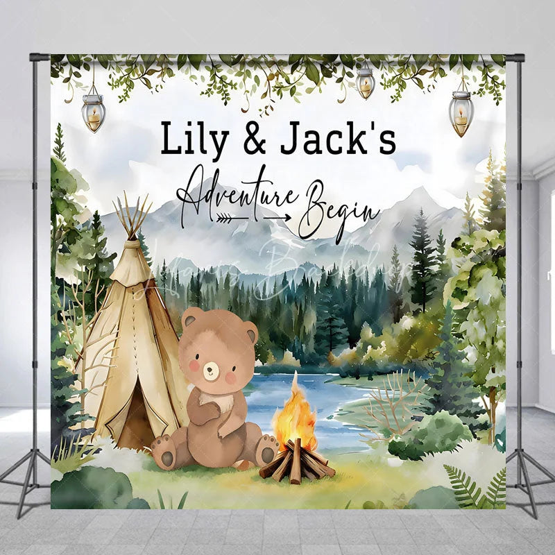 Lofaris Custom Woodland Adventure Bear Camping Backdrop Personalized Baby Shower Birthday Party Decor