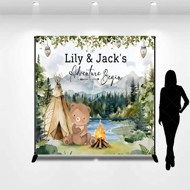 Lofaris Custom Woodland Adventure Bear Camping Backdrop Personalized Baby Shower Birthday Party Decor
