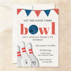 Lofaris Customizable Set of 20 Bowling Party Invitation with Pins and Ball Design Fun Birthday Celebration Invite for Kids