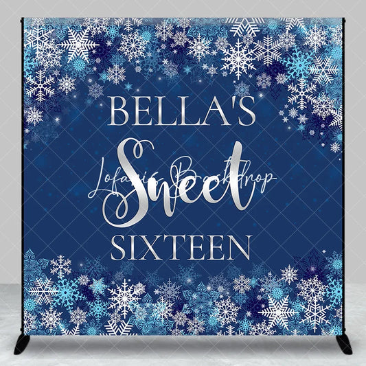 Lofaris Customized Blue and Silver Snowflake Winter Sweet Sixteen Birthday Party Backdrop Personalized Name Decor