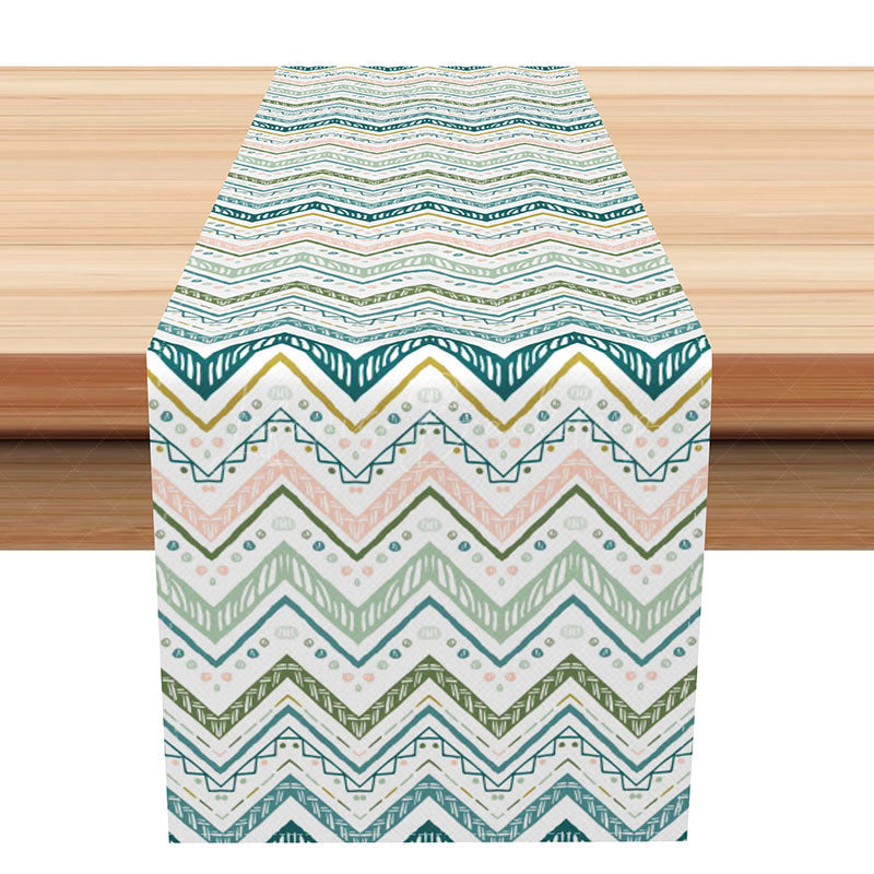 Lofaris Cute and Fresh Geometric Pattern Table Runner Regular Abstract Shapes in Pastel Colors Modern Kitchen Decor