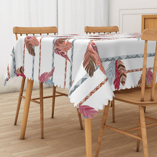 Lofaris Cute and Lovely Rectangle Tablecloth with Feather Patterns for Boho Whimsical Girls Room Decor