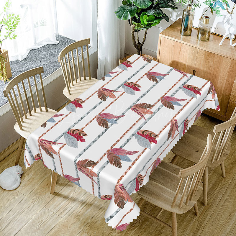 Lofaris Cute and Lovely Rectangle Tablecloth with Feather Patterns for Boho Whimsical Girls Room Decor