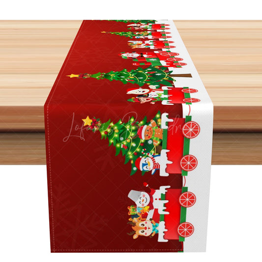 Lofaris Cute Animals Elf Christmas Tree Red Table Runner