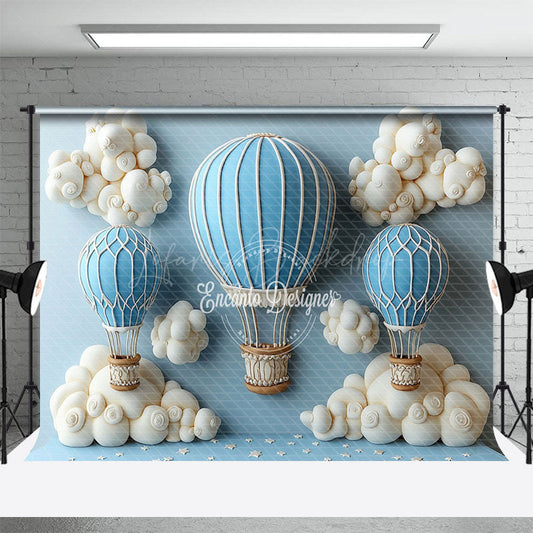Lofaris Cute Blue Hot Air Balloon Cake Smash Backdrop