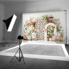 Lofaris Cute Boba Tea Theme Photography Backdrop with Polka Dot Arch and Pastel Balloons Sweet Birthday Party Decor