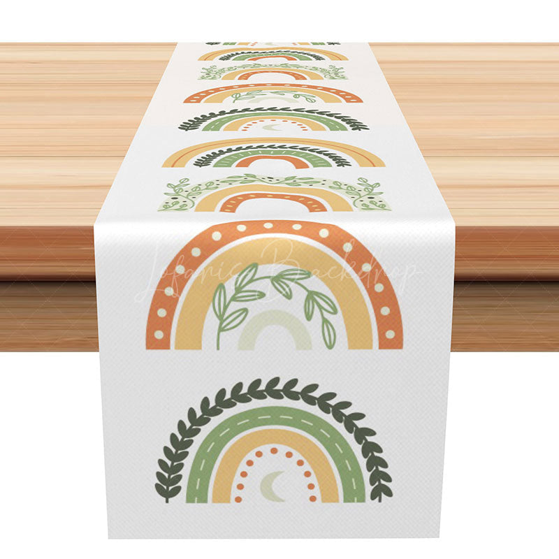 Lofaris Cute Boho Rainbow and Hearts Table Runner Sweet Cartoon Pattern for Girls Nursery or Birthday Party Decor