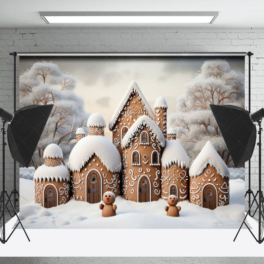 Lofaris Cute Brown House Snowy Forest Christmas Backdrop