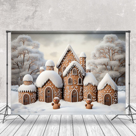 Lofaris Cute Brown House Snowy Forest Christmas Backdrop