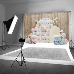Lofaris Cute Bubble Tea Backdrop Pastel Boba Milk Cup Photography Background Kawaii Girls Birthday Party Decoration