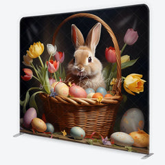 Lofaris Cute Bunny and Colorful Easter Eggs Square Double-Sided Backdrop Spring Holiday Celebration Decor