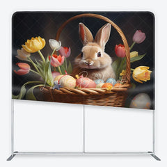 Lofaris Cute Bunny and Colorful Easter Eggs Square Double-Sided Backdrop Spring Holiday Celebration Decor