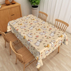 Lofaris Cute Bunny Mushroom Rectangle Tablecloth Beige Rabbit Carrot Table Cover Easter Spring Baby Shower Decor