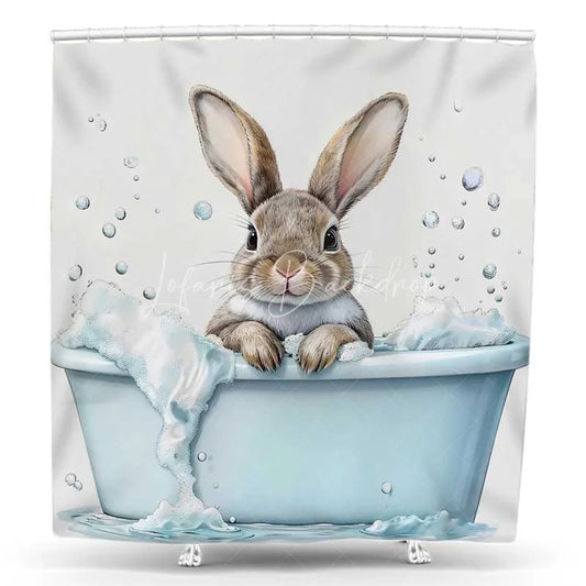 Lofaris Cute Bunny Shower Curtain Brown Rabbit in Bathtub Bubble Bathroom Decoration Farmhouse Animal Pet Bath Set