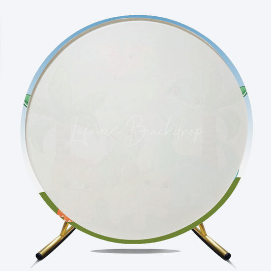 Lofaris Cute Cartoon Dinosaurs Round Backdrop for Birthday Boys Prehistoric Jungle Party T Rex and Palm Tree Photo Prop