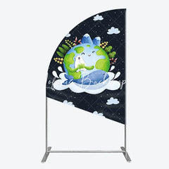 Lofaris Cute Cartoon Earth Polar Bear and Whale Half Moon Arch Backdrop Night Sky Stars Clouds Kids Party Decor.