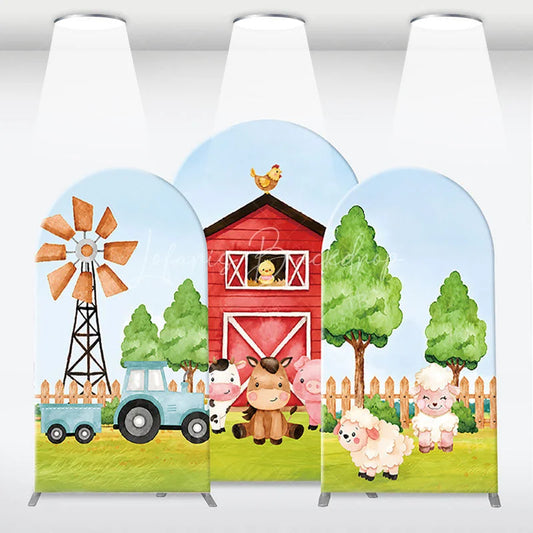 Lofaris Cute Cartoon Farm Barnyard Animals Arch Backdrop Kit Kids Birthday Party Baby Shower Decor
