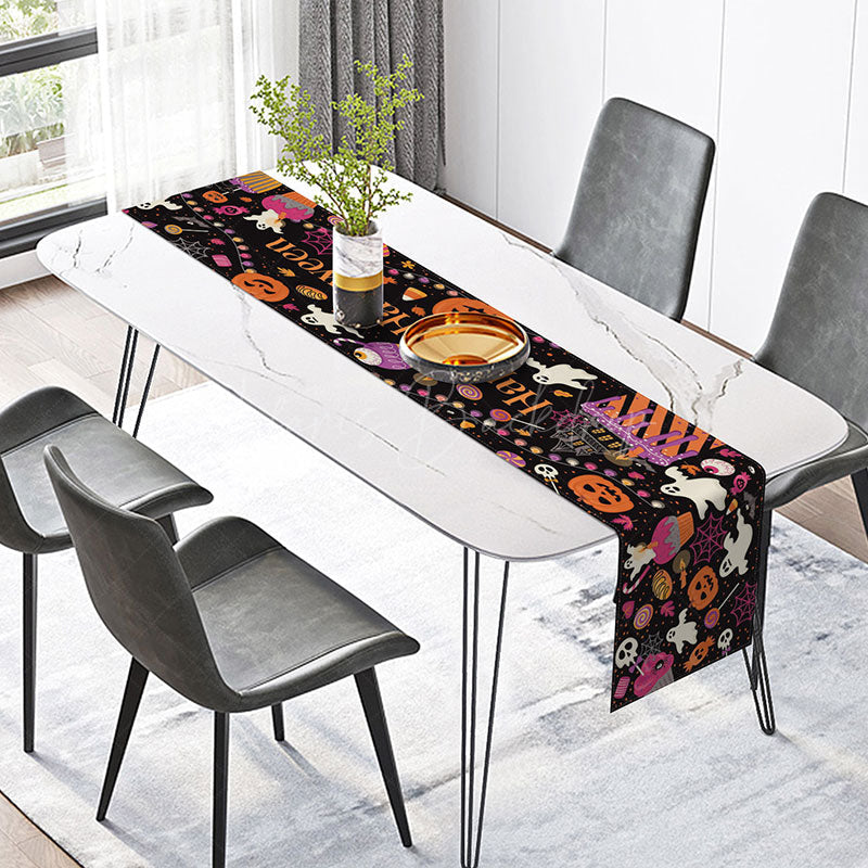 Lofaris Cute Cartoon Ghost Table Runner with Warm Color Vibe for Kids Halloween and Fall Party Decor
