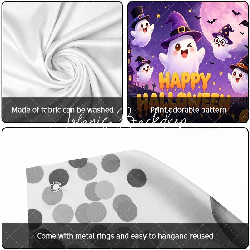 Lofaris Cute Cartoon Ghosts with Witch Hats and Pumpkins Happy Halloween Garage Door Banner Spooky Castle Party Decor