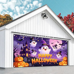 Lofaris Cute Cartoon Ghosts with Witch Hats and Pumpkins Happy Halloween Garage Door Banner Spooky Castle Party Decor