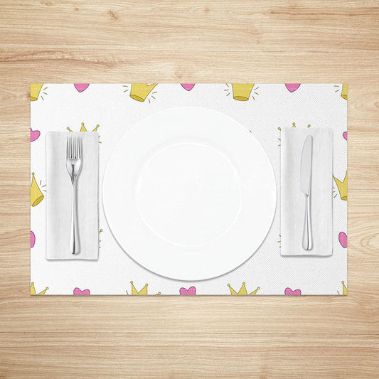 Lofaris Cute Cartoon Heart and Crown Placemats Set of 4 for Princess Themed Birthday Party Kids Table Mats