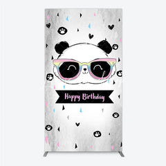 Lofaris Cute Cartoon Panda Happy Birthday Rectangle Arch Backdrop with Rainbow Sunglasses Grey Party Decor
