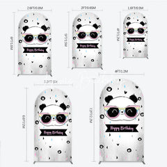Lofaris Cute Cartoon Panda Happy Birthday Round Top Arch Backdrop with Rainbow Sunglasses Festive Party Decor