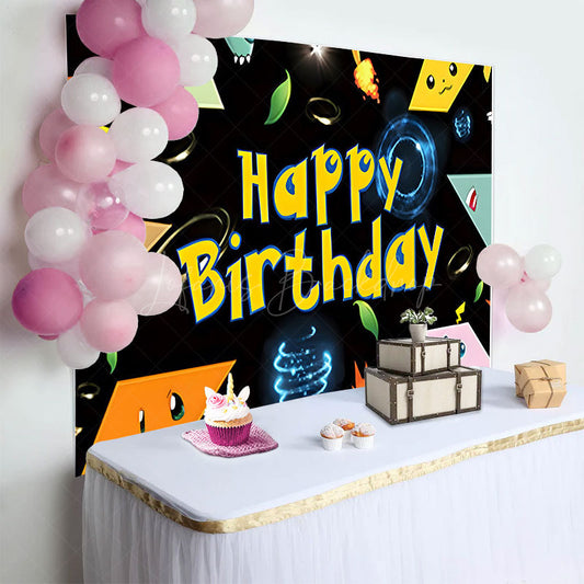 Lofaris Cute Cartoon Poké Ball Pop Happy Birthday Backdrop
