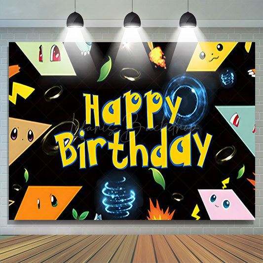 Lofaris Cute Cartoon Poké Ball Pop Happy Birthday Backdrop