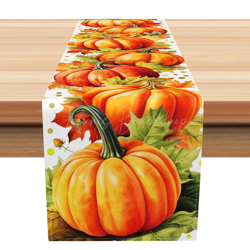 Lofaris Cute Cartoon Pumpkin and Maple Leaf Table Runner for Kids Thanksgiving Fall Party Decorations