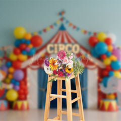 Lofaris Cute Circus With Balloon Flag Cake Smash Backdrop
